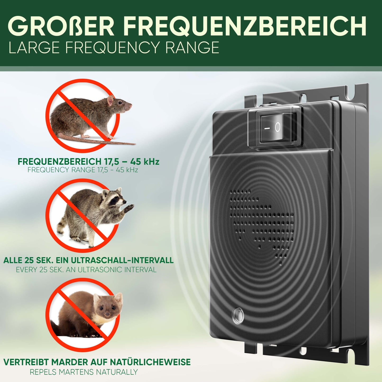 Veddelholzer Marderschreck Auto-hochwirksame Autobatteriebetriebene Marderabwehr