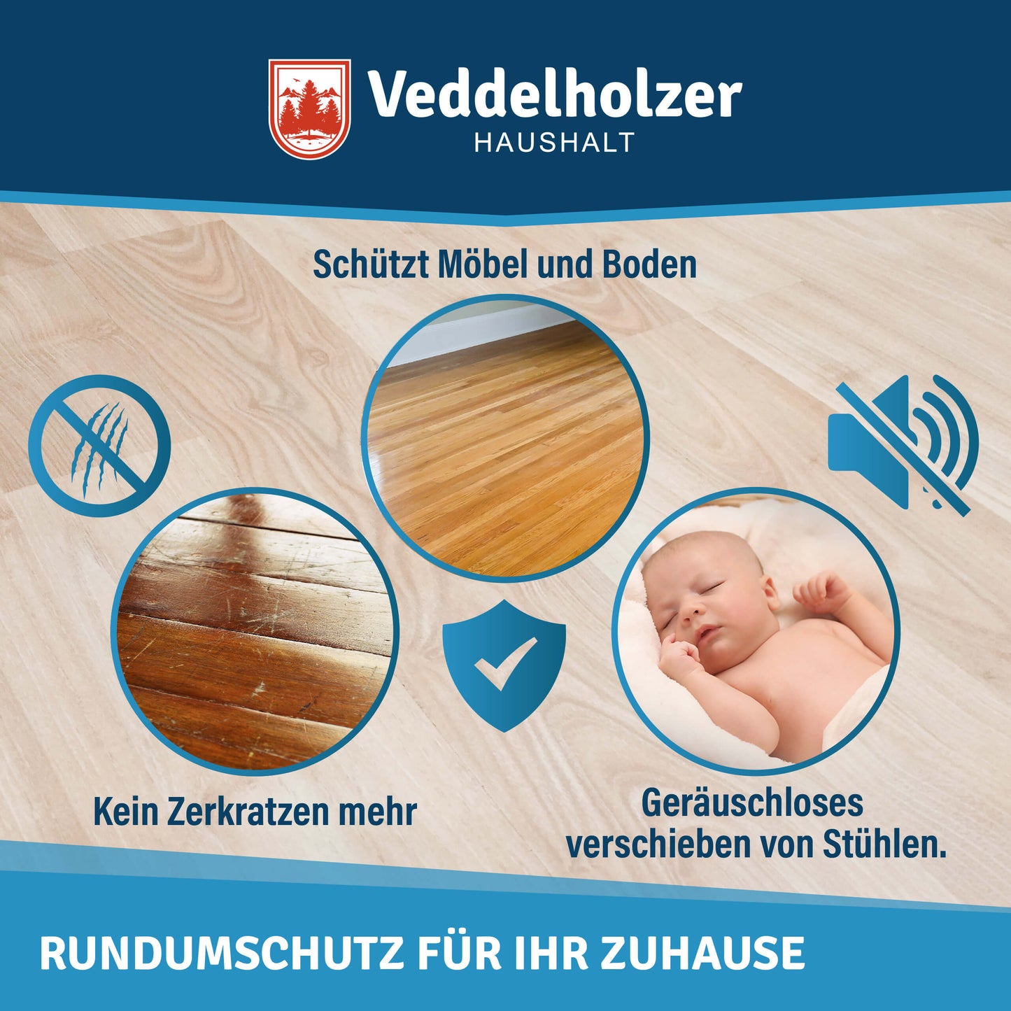 Veddelholzer 32 Stück transparente Stuhlbeinkappen in 2 Größen