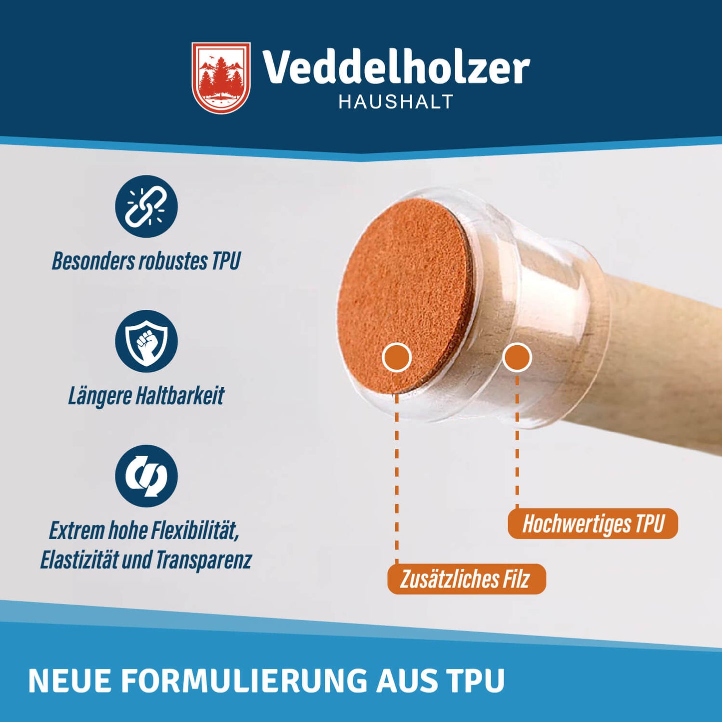 Veddelholzer 32 Stück transparente Stuhlbeinkappen in 2 Größen