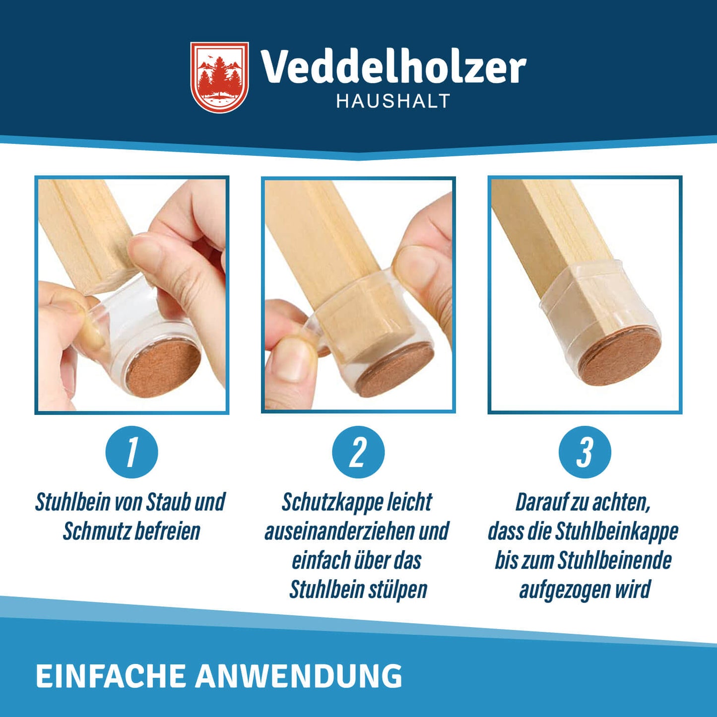 Veddelholzer 32 Stück transparente Stuhlbeinkappen in 2 Größen