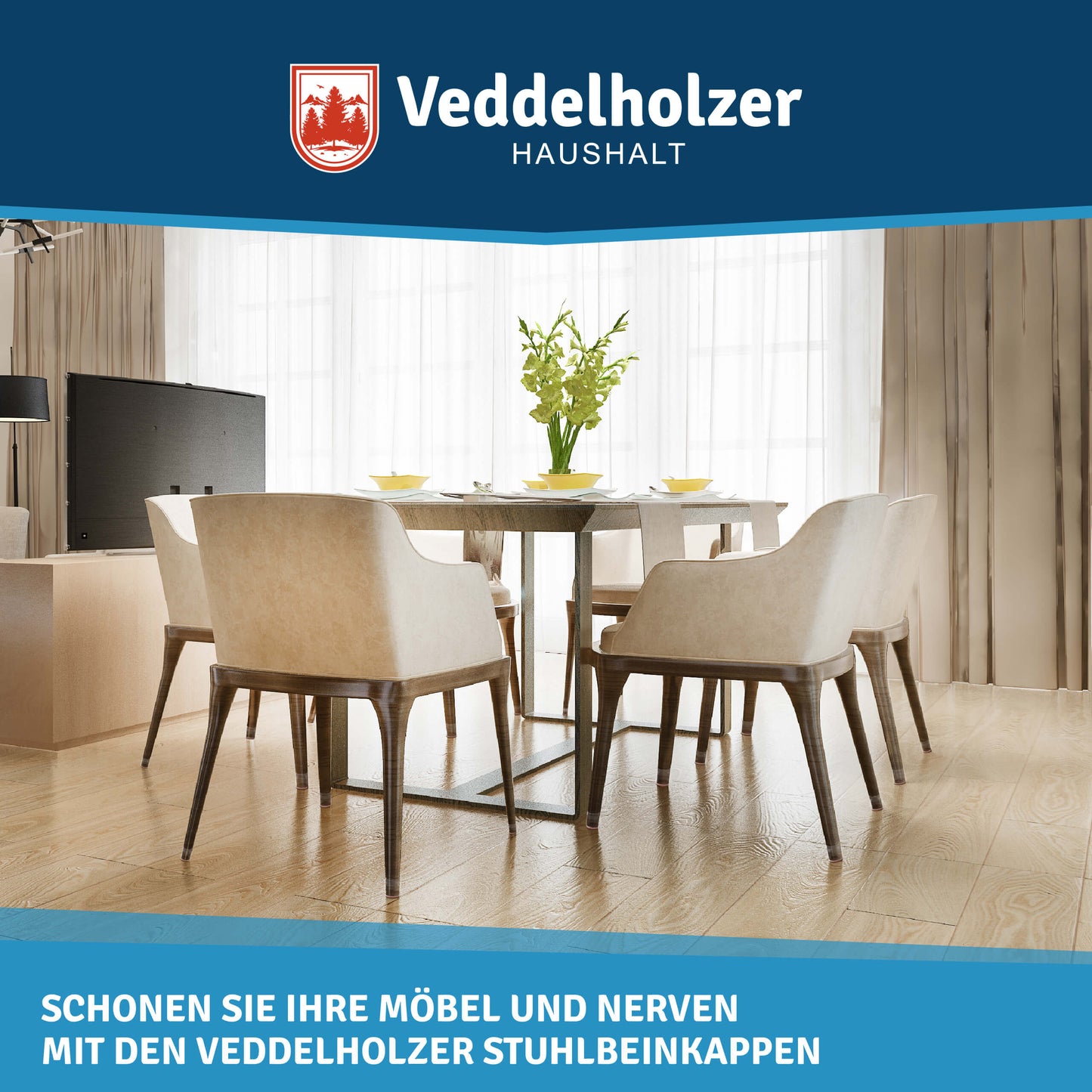 Veddelholzer 32 Stück transparente Stuhlbeinkappen in 2 Größen
