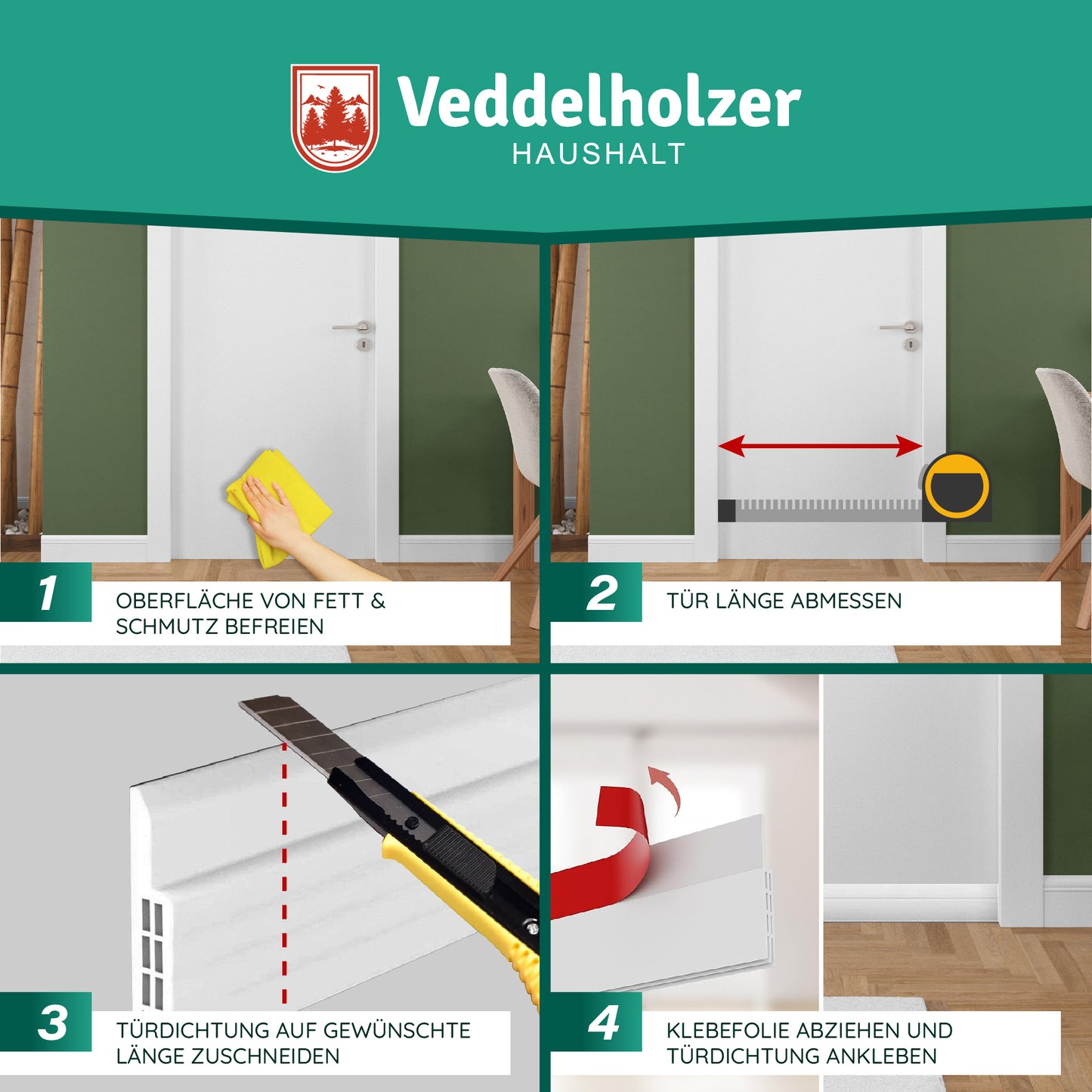 Veddelholzer 2 x 1 m zuschneidbare Türdichtung selbstklebend Zugluftstopper