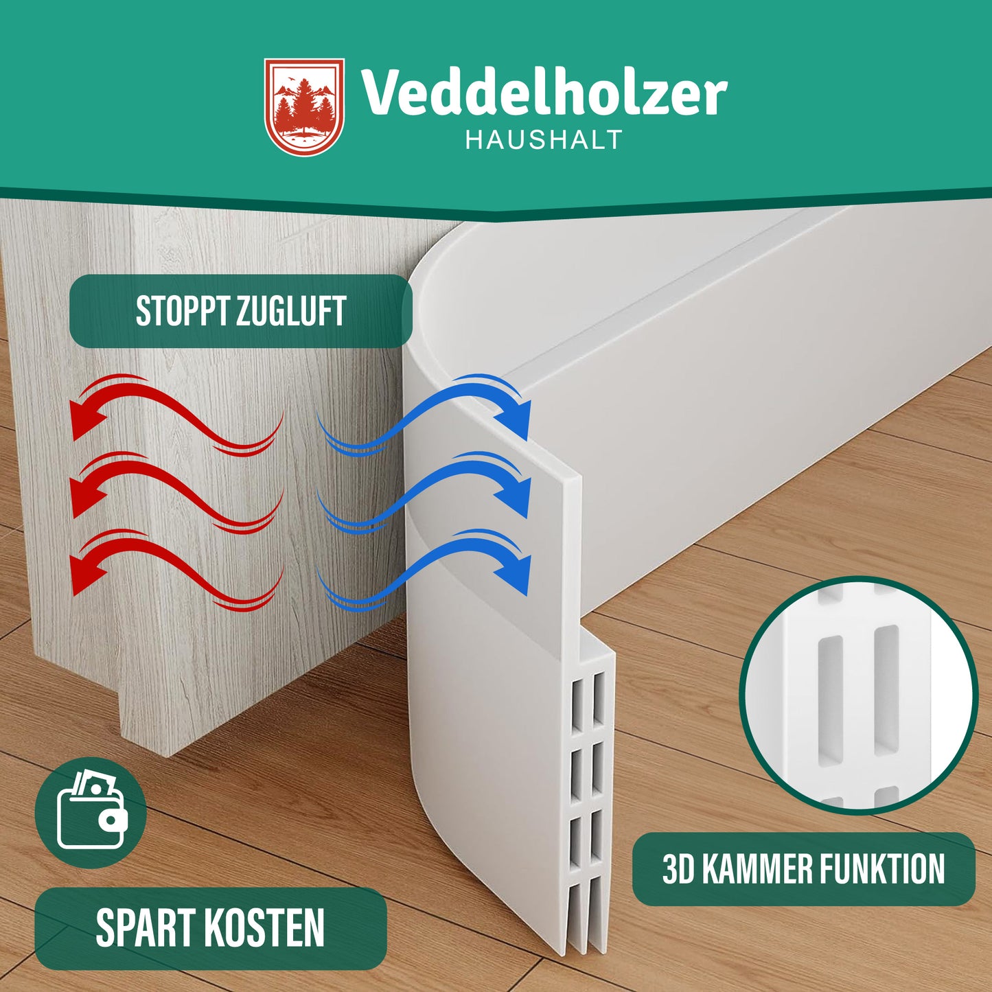 Veddelholzer 2 x 1 m zuschneidbare Türdichtung selbstklebend Zugluftstopper