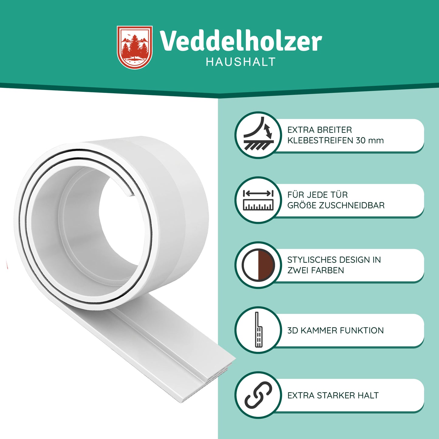 Veddelholzer 2 x 1 m zuschneidbare Türdichtung selbstklebend Zugluftstopper