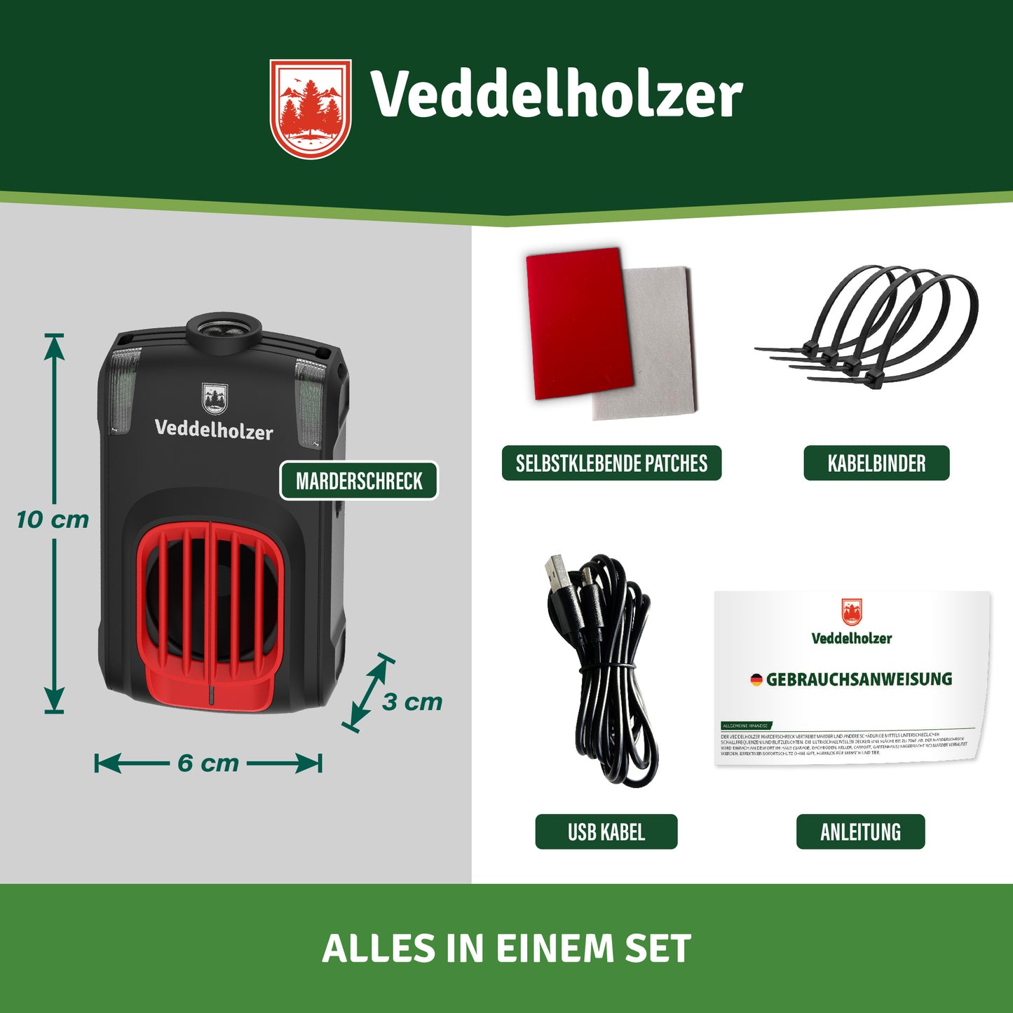 Marderabwehr für Zuhause mit USB Anschluss Ultraschall & LED Blitzlichter