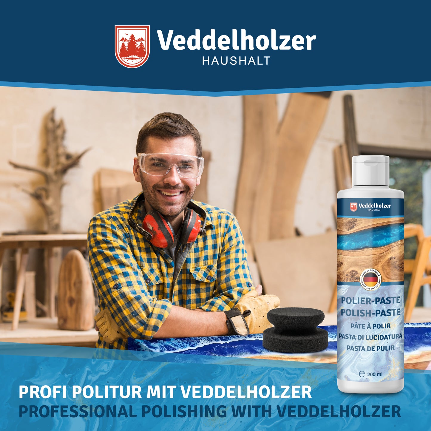 Veddelholzer 200 ml Profi Polierpaste + Polierschwamm