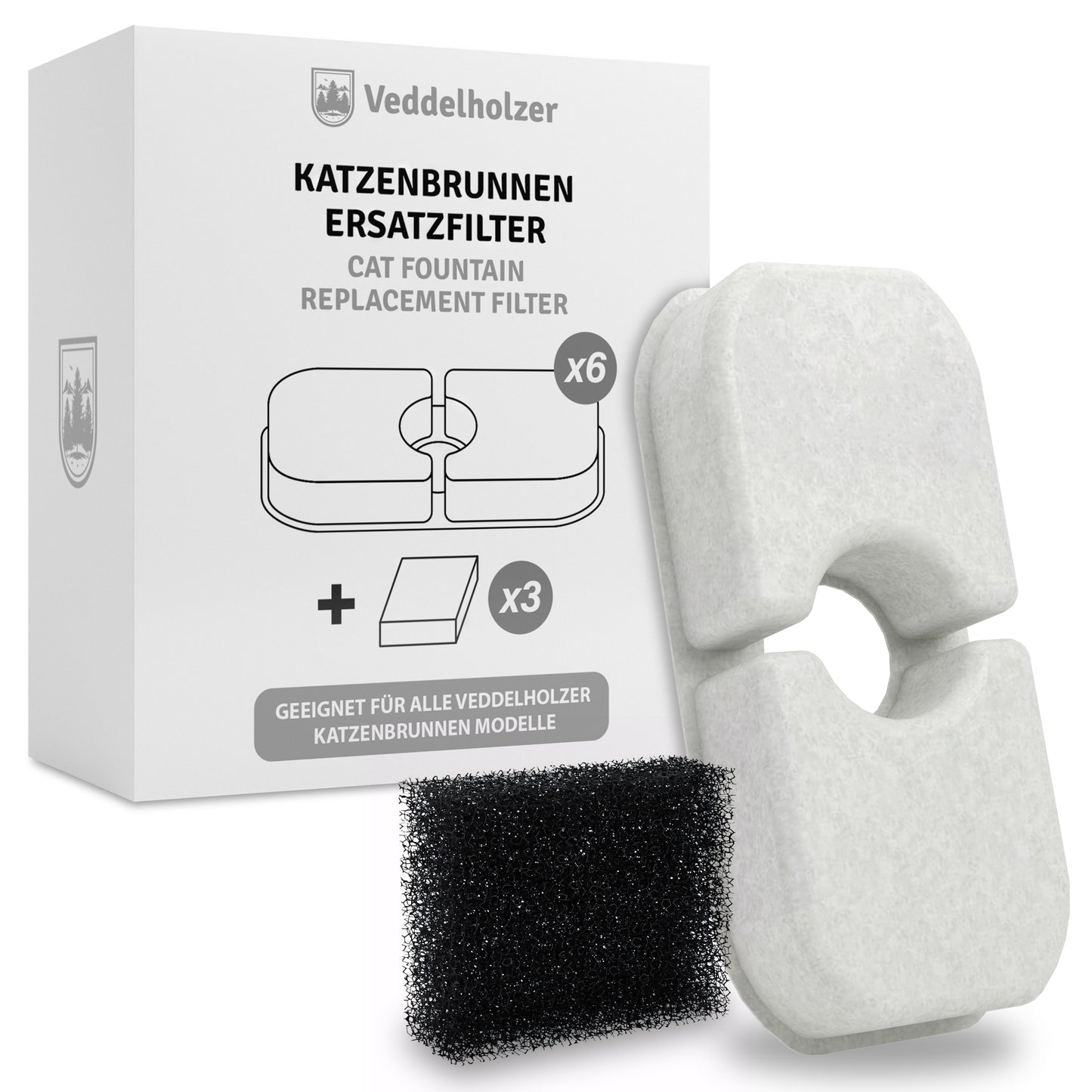 6 Katzenbrunnen Filter + 3 Ersatz Schwämme