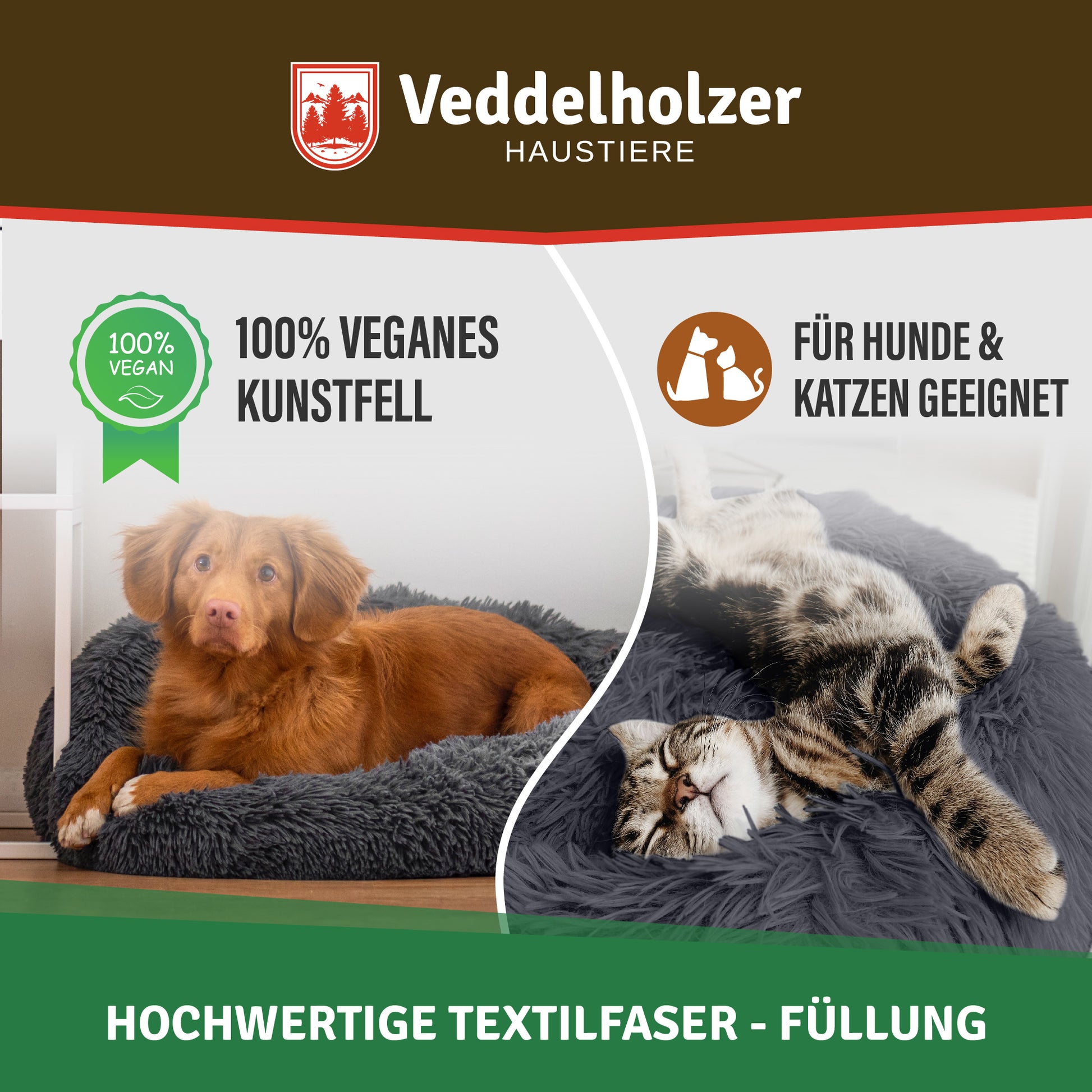 Veddelholzer Hundebett Katzenbett waschbar in mehreren Größen Vegan