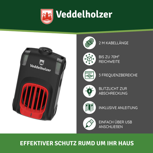 Marderabwehr für Zuhause mit USB Anschluss Ultraschall & LED Blitzlichter