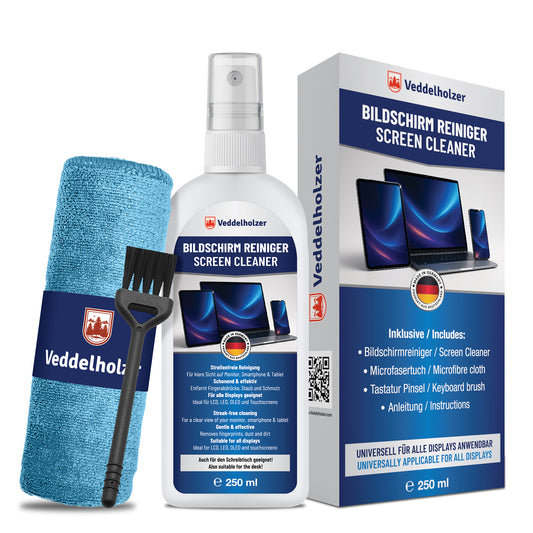 250 ml Bildschirmreiniger Set Displayreiniger mit Mikrofasertuch & Tastaturpinsel
