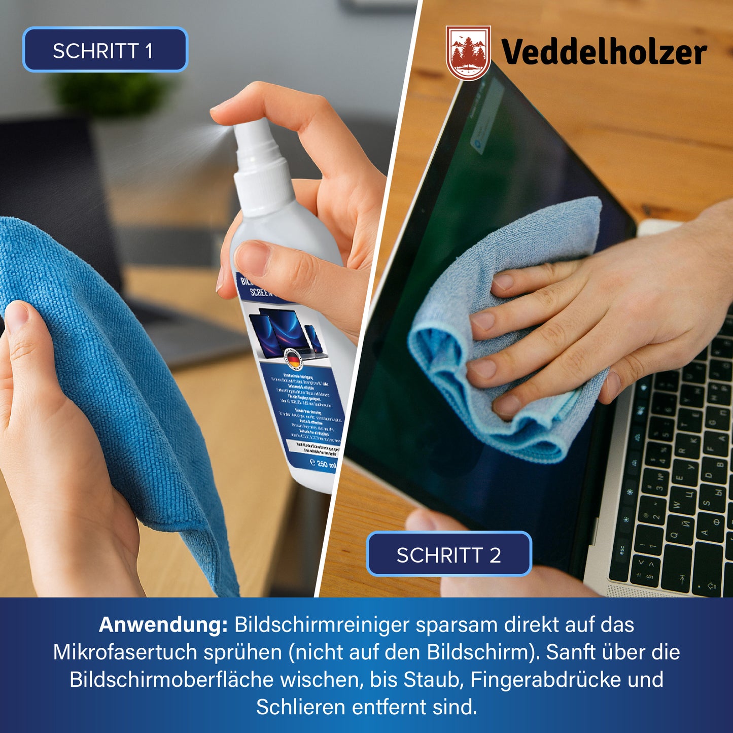 250 ml Bildschirmreiniger Set Displayreiniger mit Mikrofasertuch & Tastaturpinsel